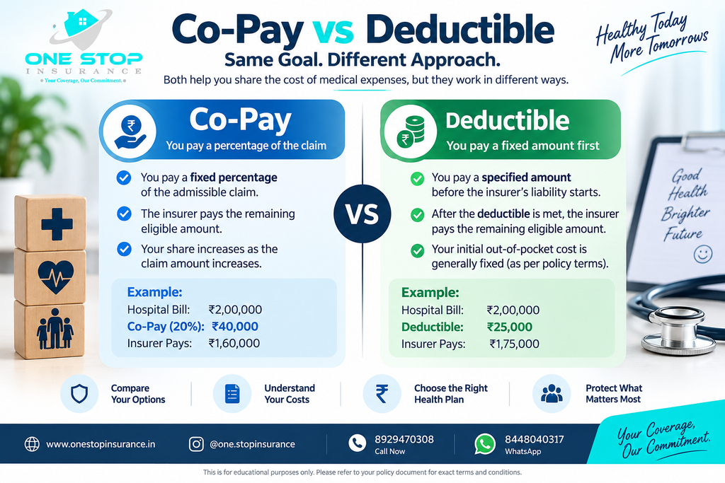 Co-pay vs deductible in health insurance