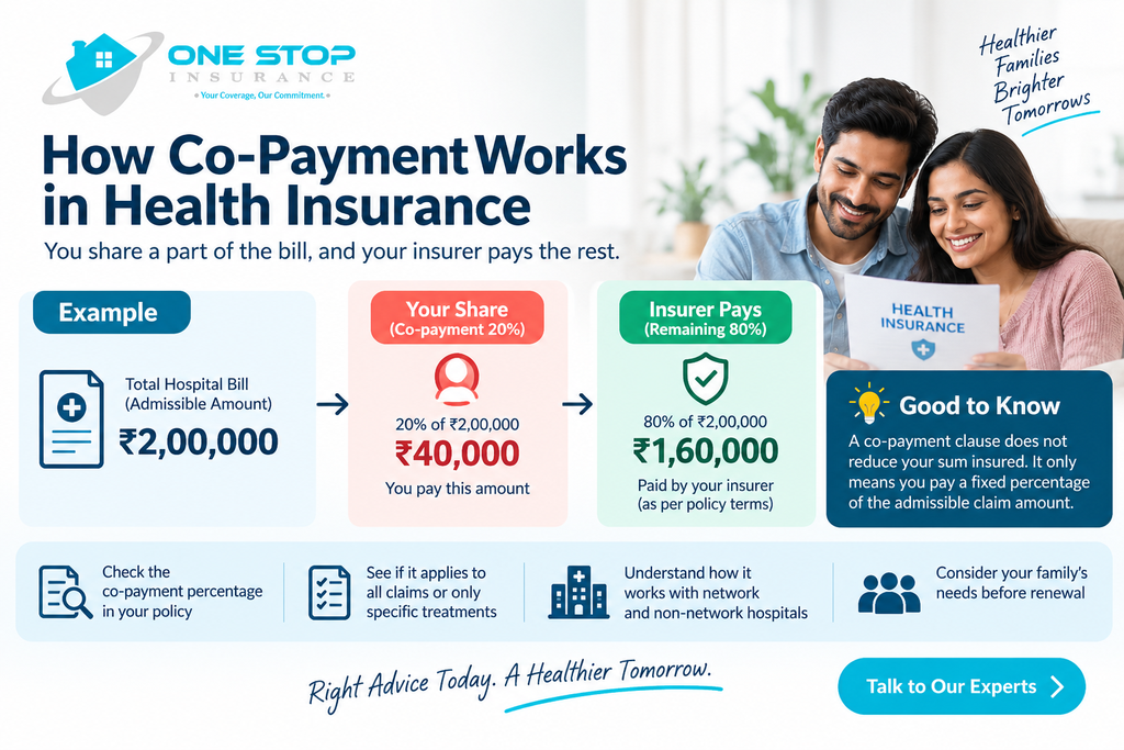Health insurance co payment example showing policyholder and insurer share
